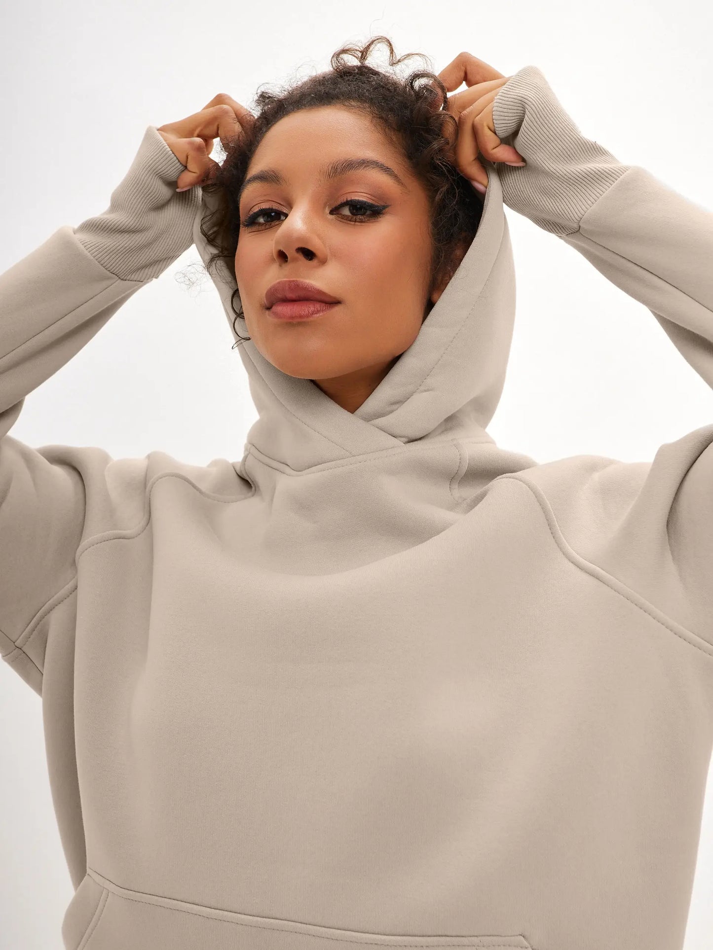 Beige Hoodie Warmed Women’s Embroidery Catheater | Hoodie &