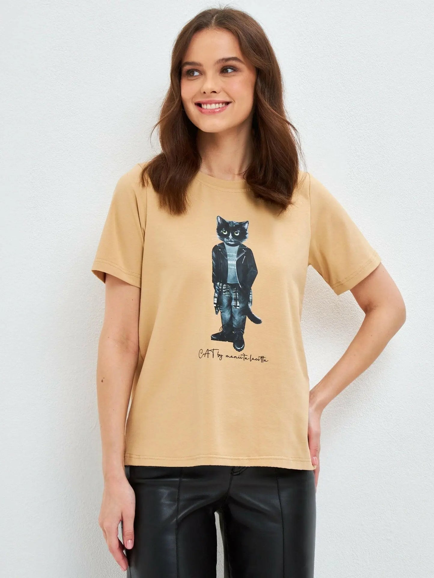 Beige T-shirt Rocker Cat | T-shirt For Cat Lovers | Cat e Lolette