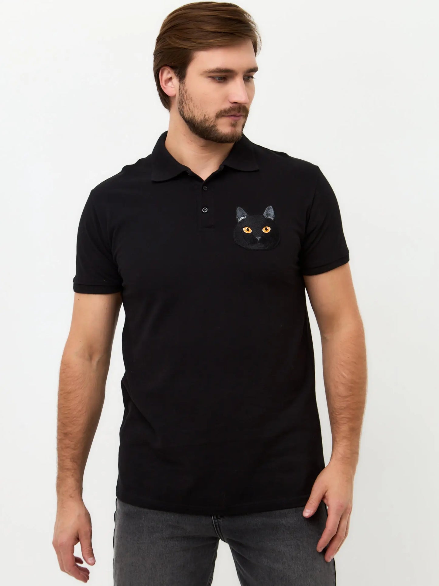 Black Polo T-shirt Cat | Polo t-shirt & dress For Cat Lovers | Cat e