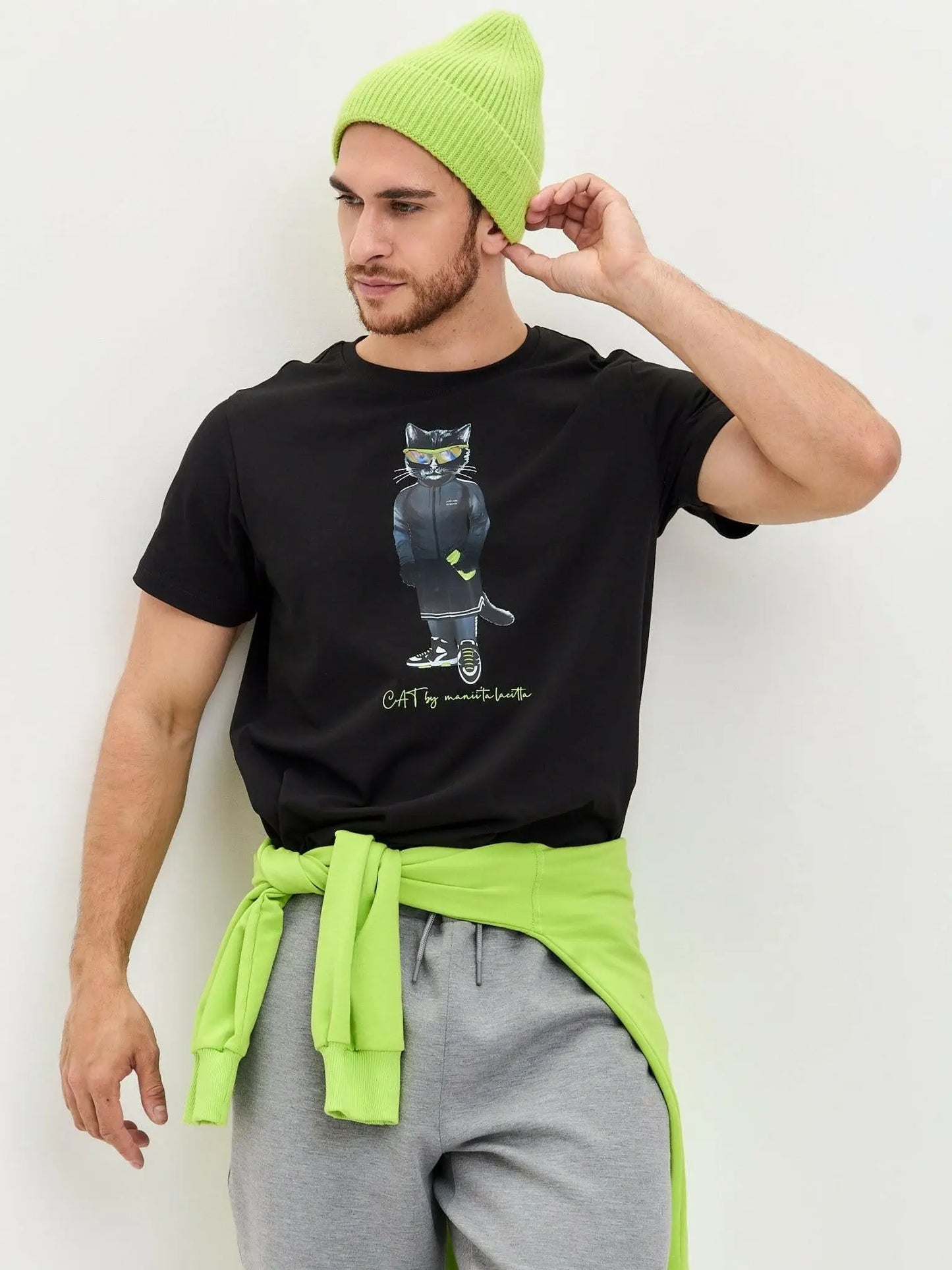 Black Printed T-shirt Sport Cat | T-shirt For Cat Lovers | Cat e