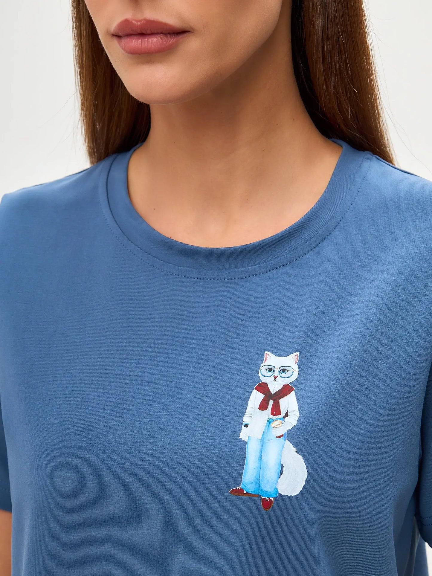 Blue T-shirt Coffee Cat | T-shirt For Cat Lovers | Cat e Lolette
