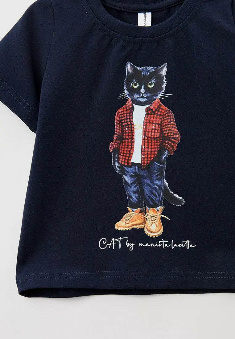 Blue T-shirt Country Cat | T-shirt For Cat Lovers | Cat e Lolette