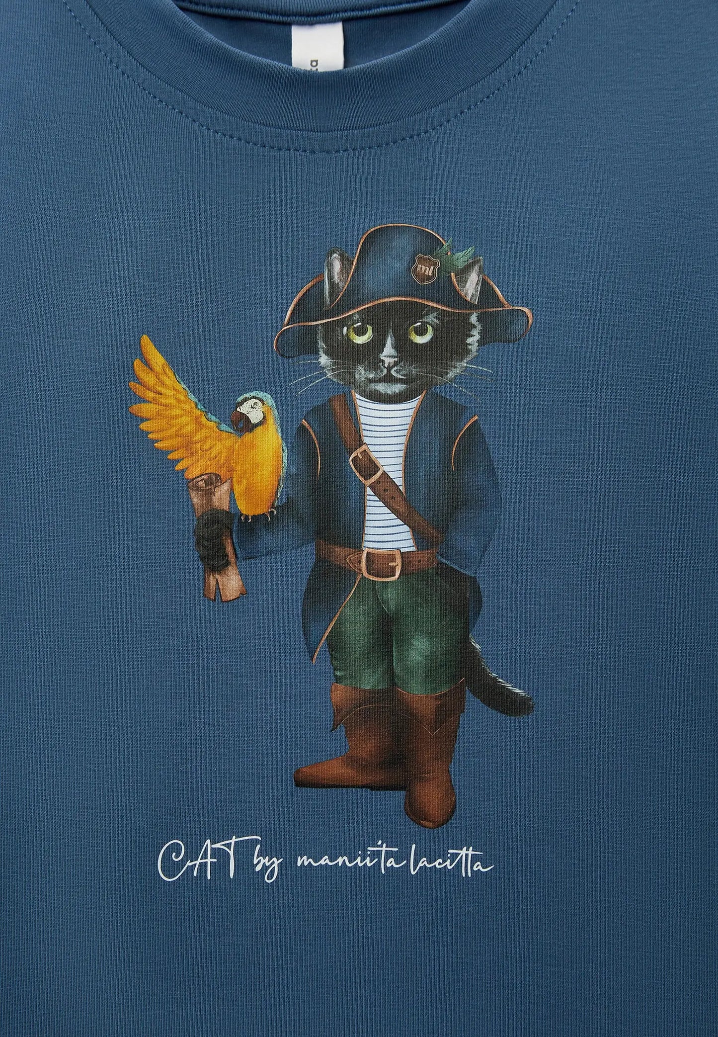 Blue T-shirt Pirate Cat | T-shirt For Cat Lovers | Cat e Lolette