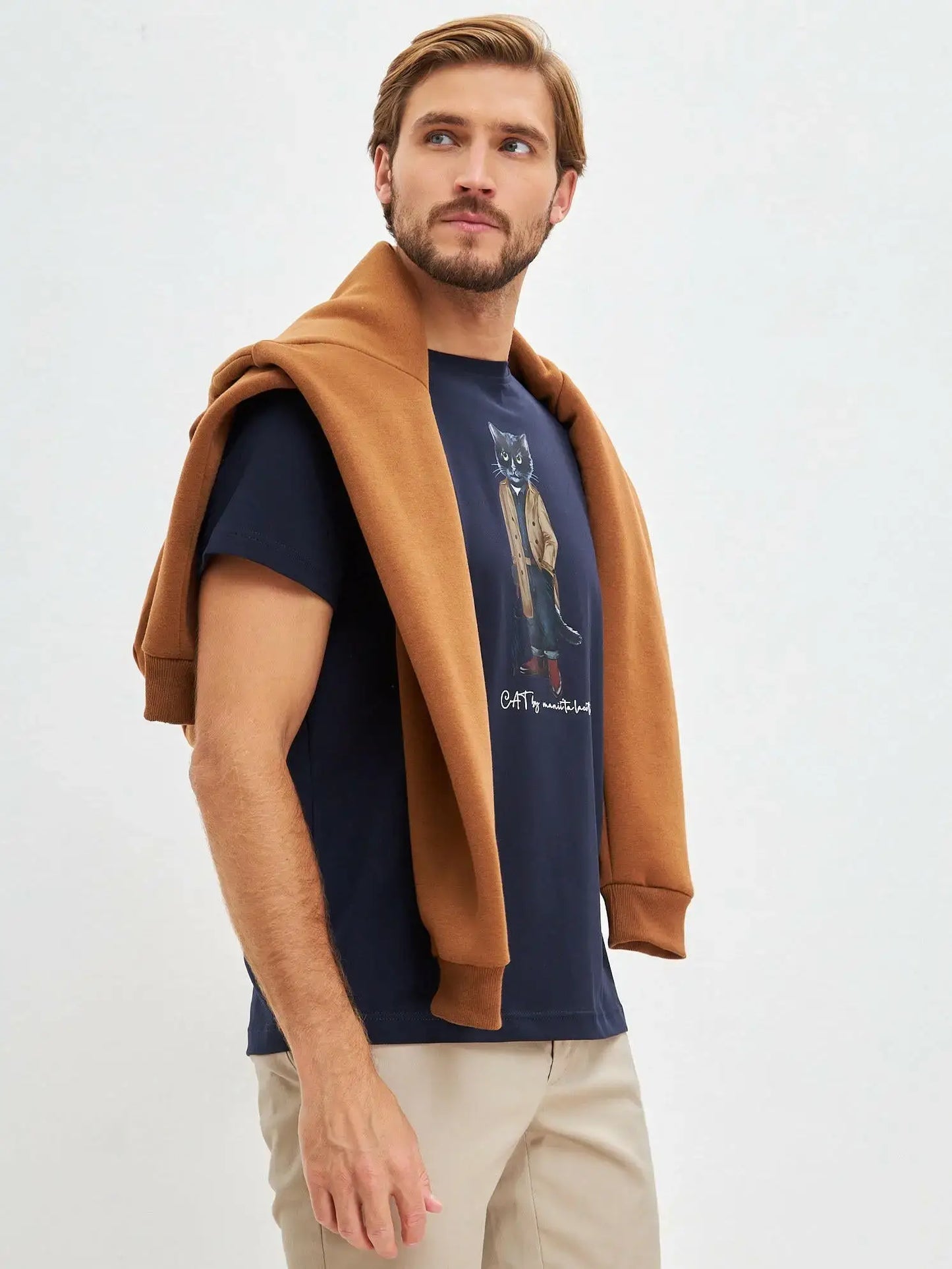 Blue T-shirt Trench Coat Cat | T-shirt For Cat Lovers | Cat e Lolette