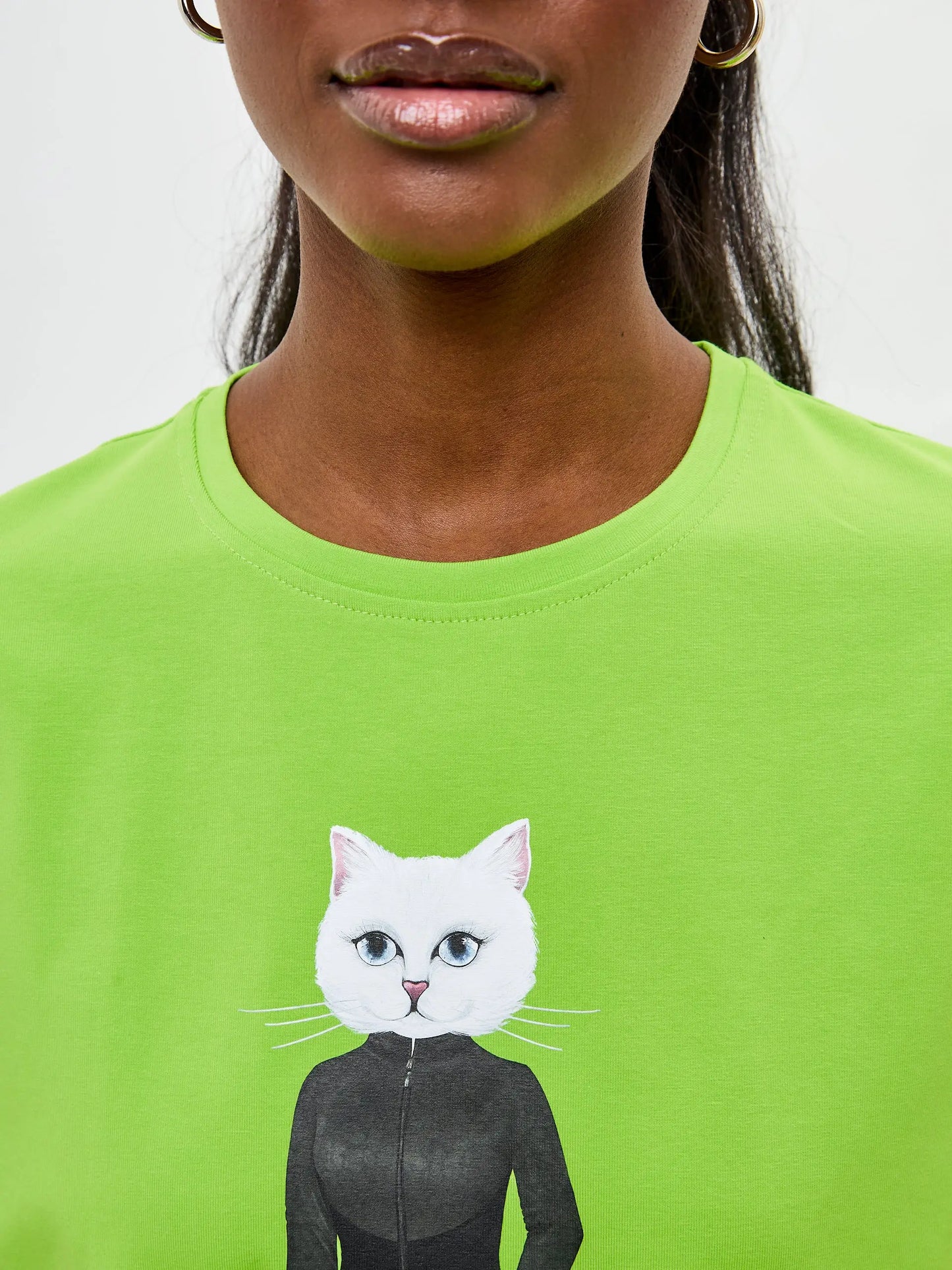 Green Short Oversized T-shirt Sport Cat | T-shirt For Cat Lovers