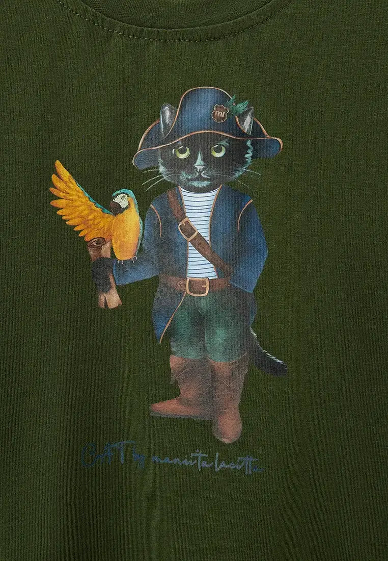 Olive T-shirt Pirate Cat | T-shirt For Cat Lovers | Cat e Lolette