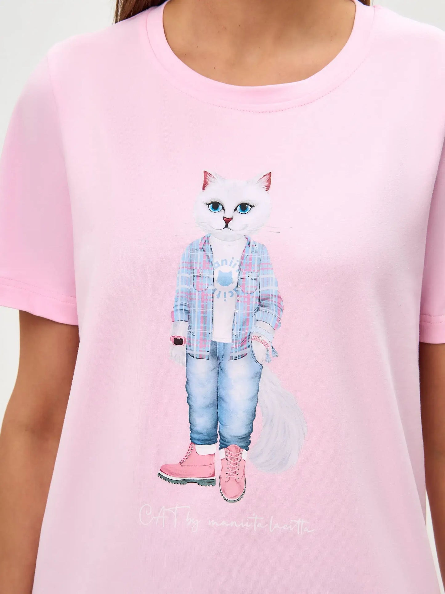 Pink T-shirt Country White Cat | T-shirt For Cat Lovers | Cat e