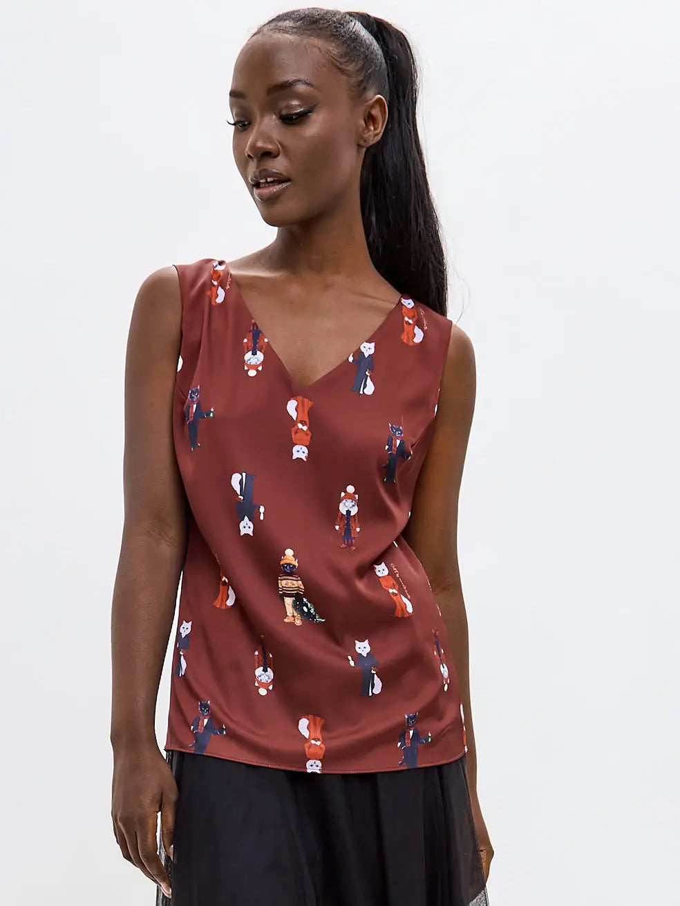 Red Silk Top Cat | Silk top For Cat Lovers | Cat e Lolette