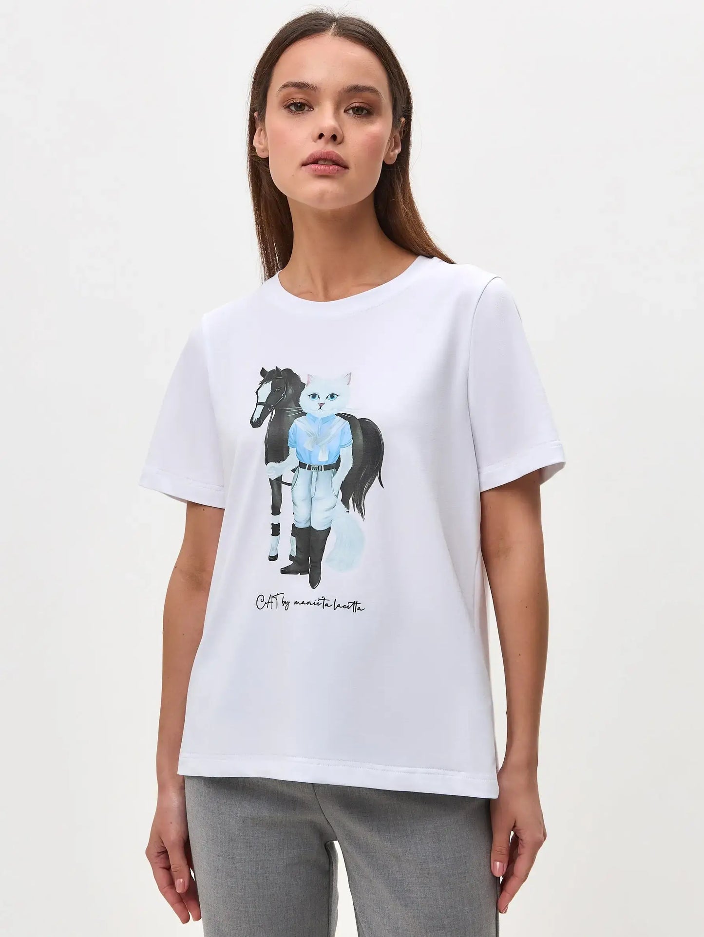 White T-shirt Rider Cat | T-shirt For Cat Lovers | Cat e Lolette