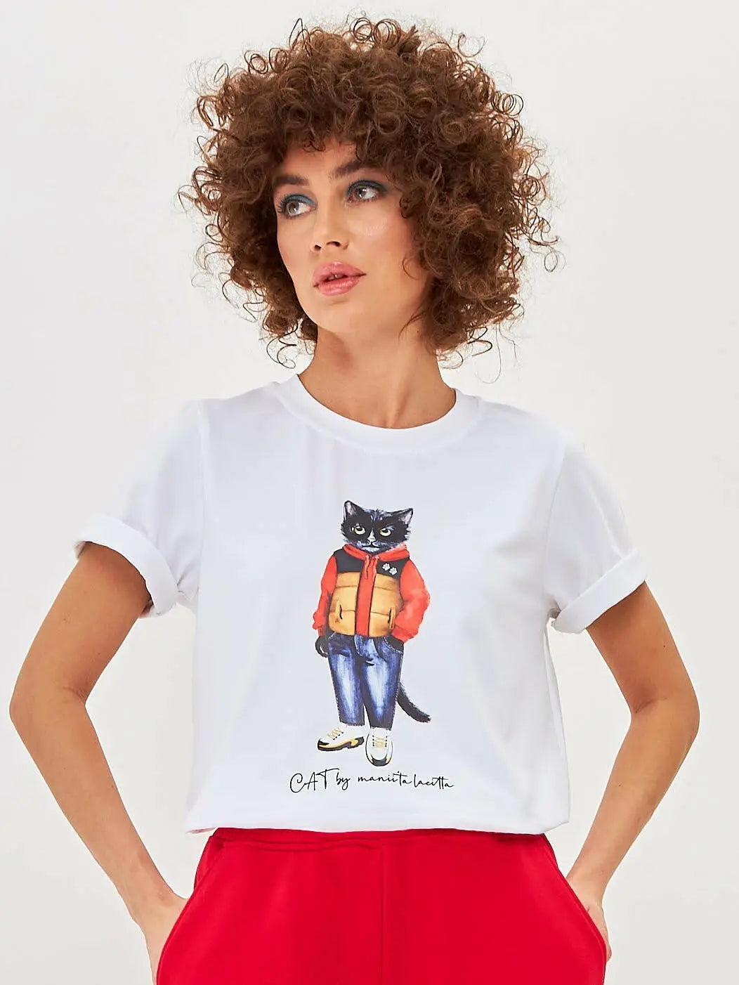 White T-shirt Sport Casual Cat | T-shirt For Cat Lovers | Cat e