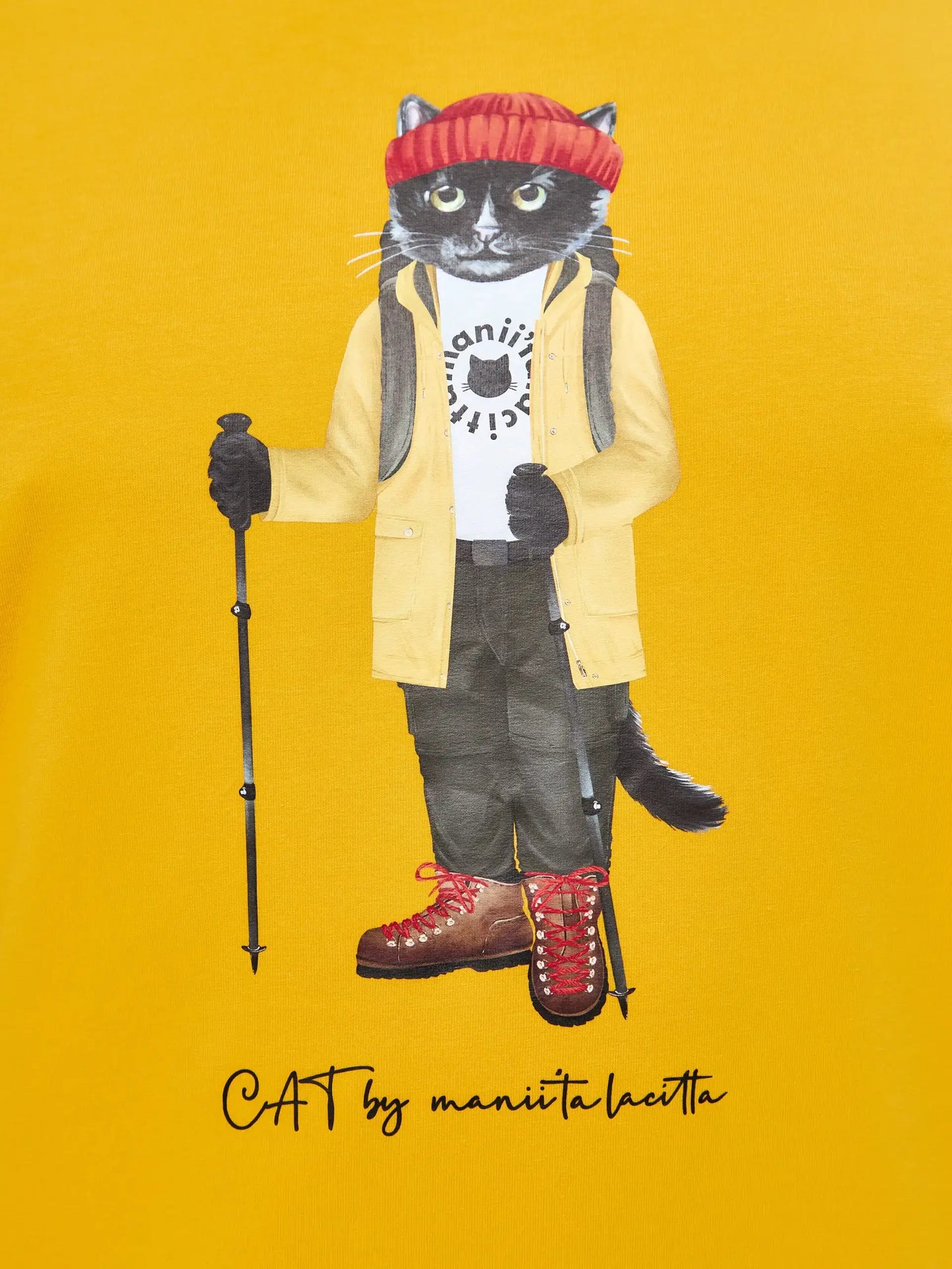 Yellow T-shirt Hiking Cat | T-shirt For Cat Lovers | Cat e Lolette