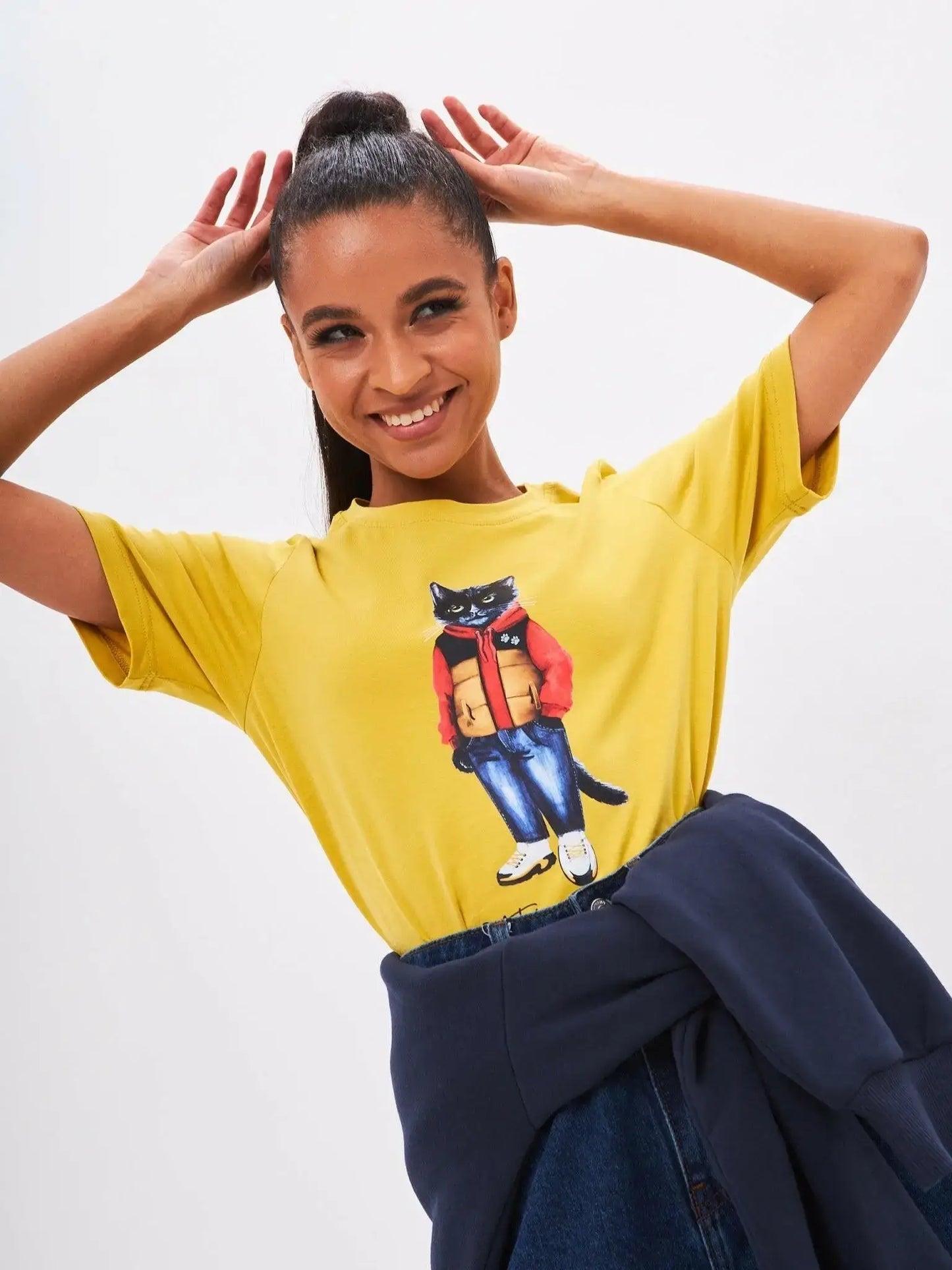Yellow T-shirt Sport Casual Cat | T-shirt For Cat Lovers | Cat e
