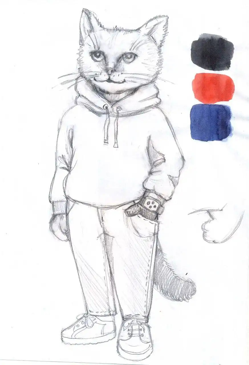 Anthropomorphic cat sketch.