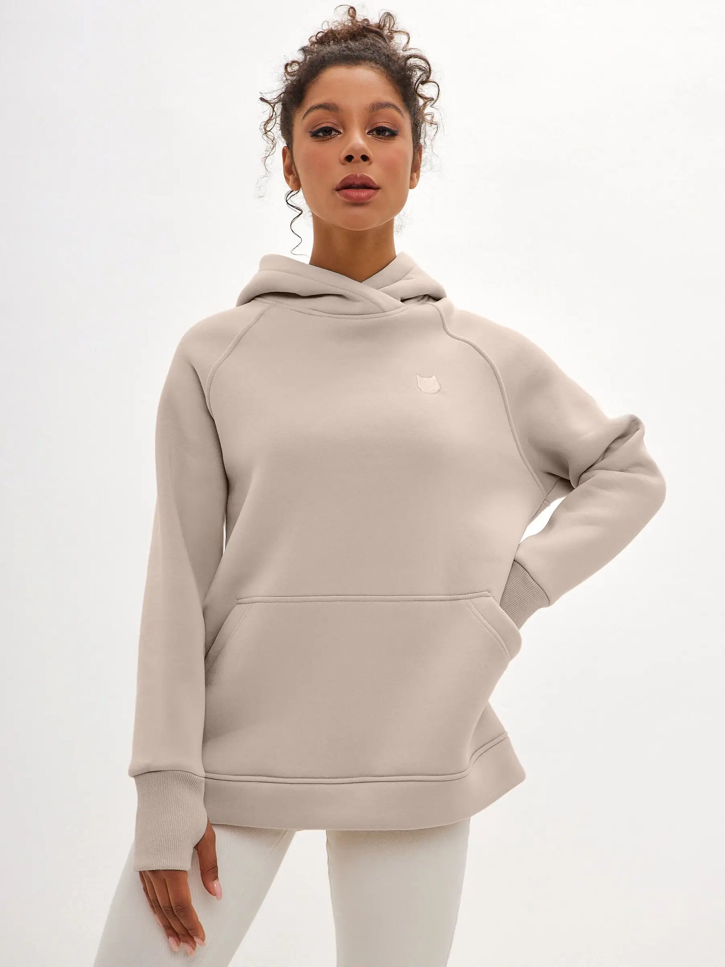 Beige Hoodie Warmed Women’s Embroidery Catheater | Hoodie &