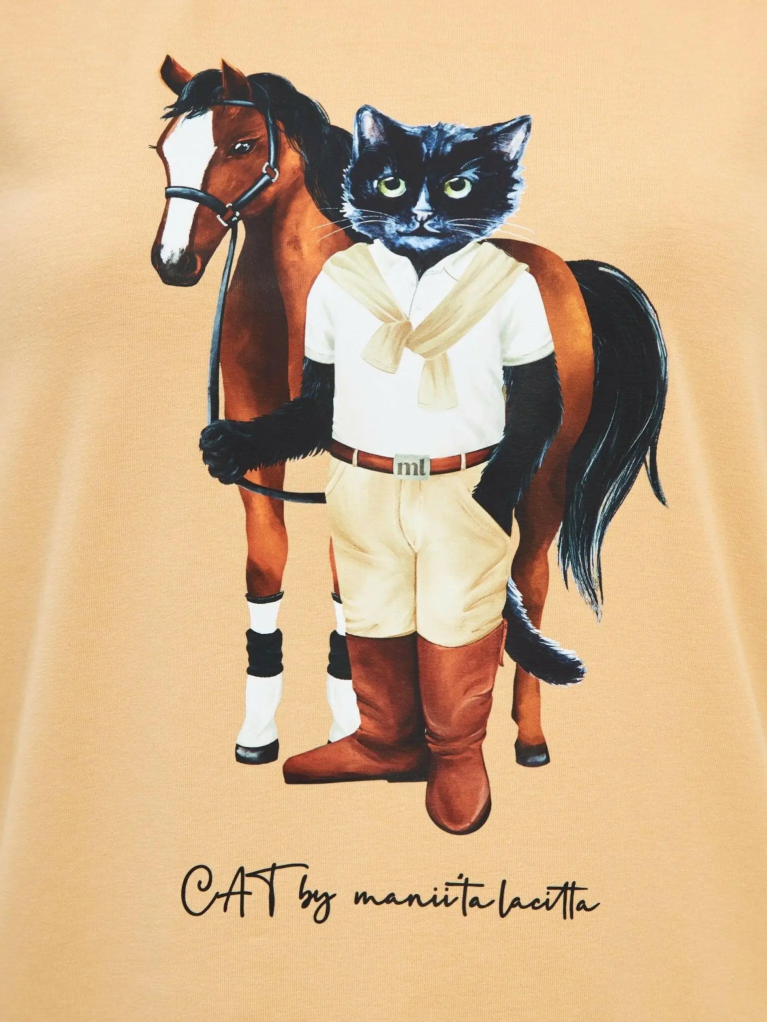 Beige Printed T-shirt Rider Cat | T-shirt For Cat Lovers | Cat e