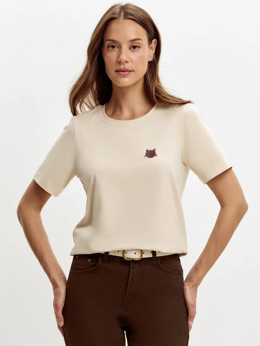 Beige T-shirt Logo Cat | T-shirt For Cat Lovers | Cat e Lolette