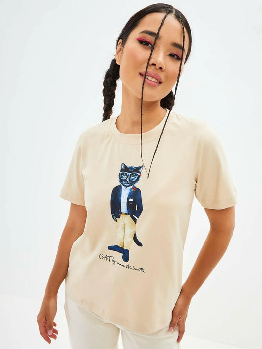 Beige T-shirt Regatta Cat | T-shirt For Cat Lovers | Cat e Lolette