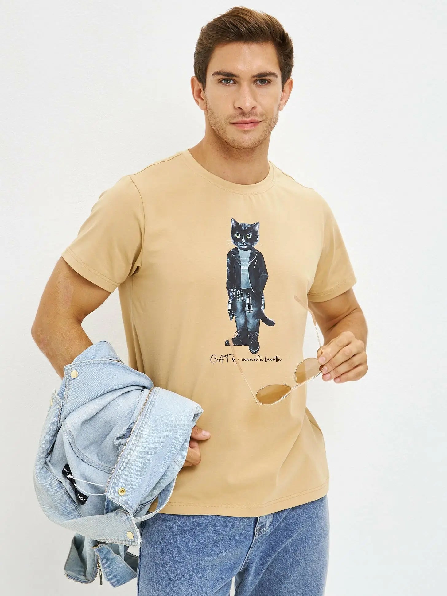 Beige T-shirt Rocker Cat | T-shirt For Cat Lovers | Cat e Lolette
