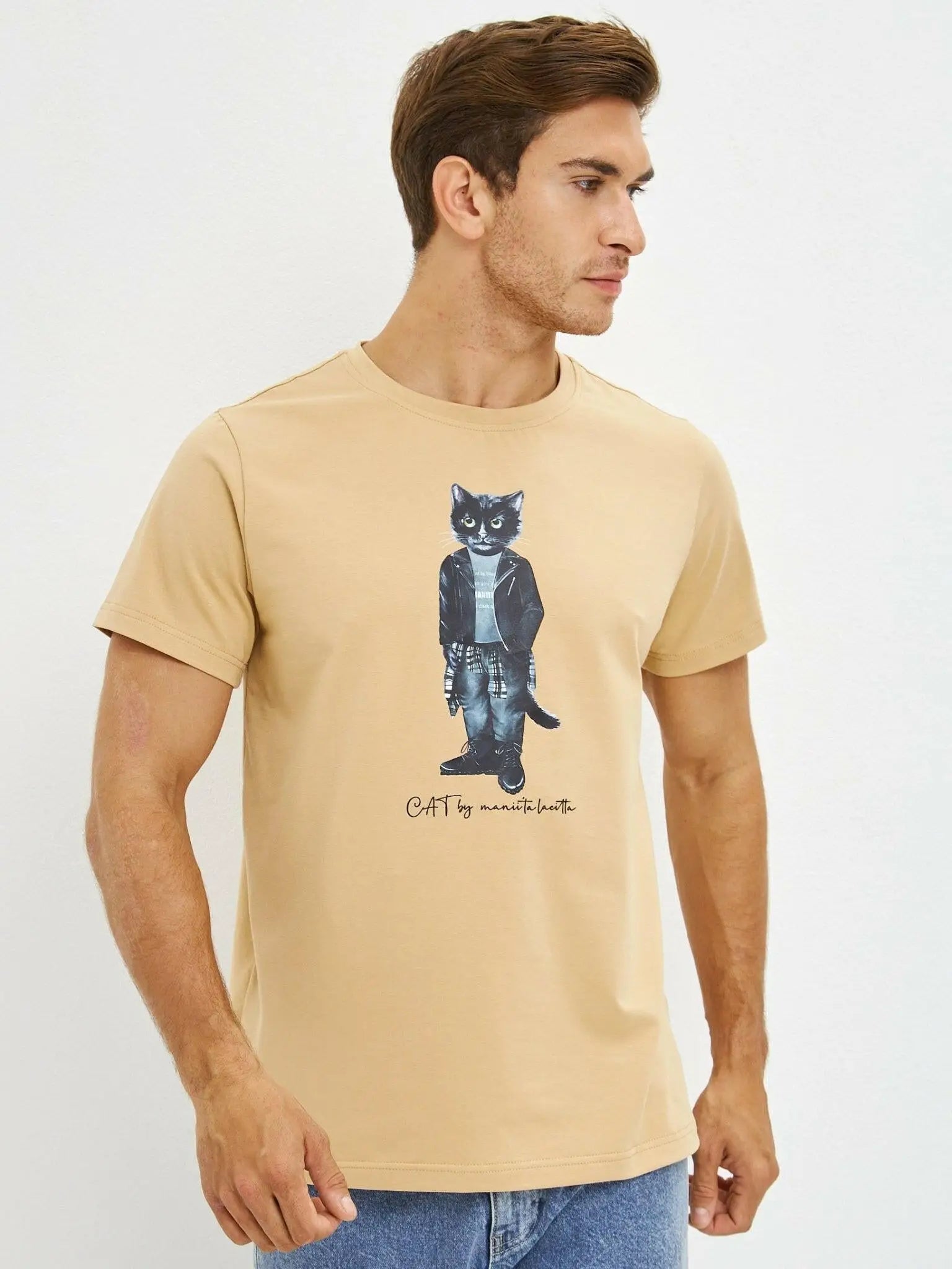 Beige T-shirt Rocker Cat | T-shirt For Cat Lovers | Cat e Lolette