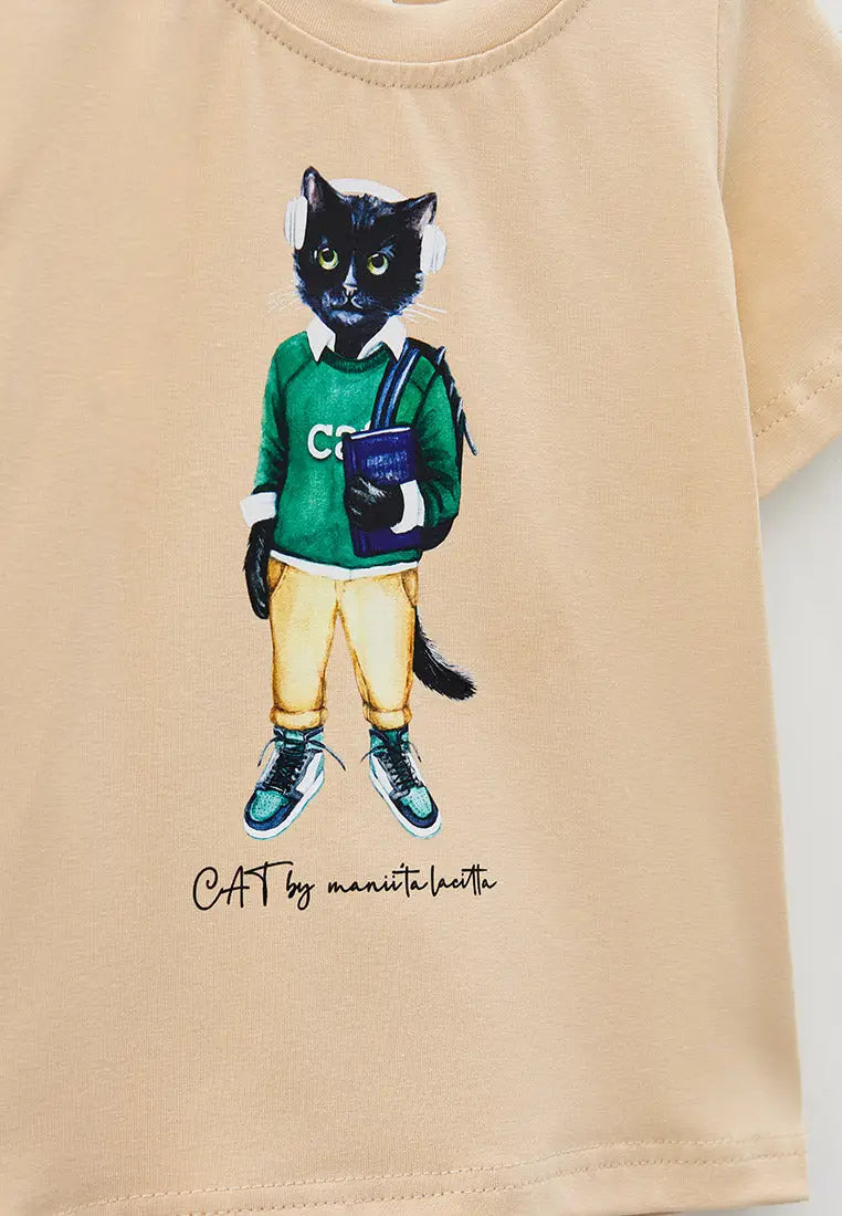 Beige T-shirt School Cat | T-shirt For Cat Lovers | Cat e Lolette