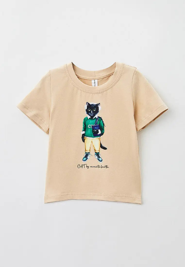 Beige T-shirt School Cat | T-shirt For Cat Lovers | Cat e Lolette