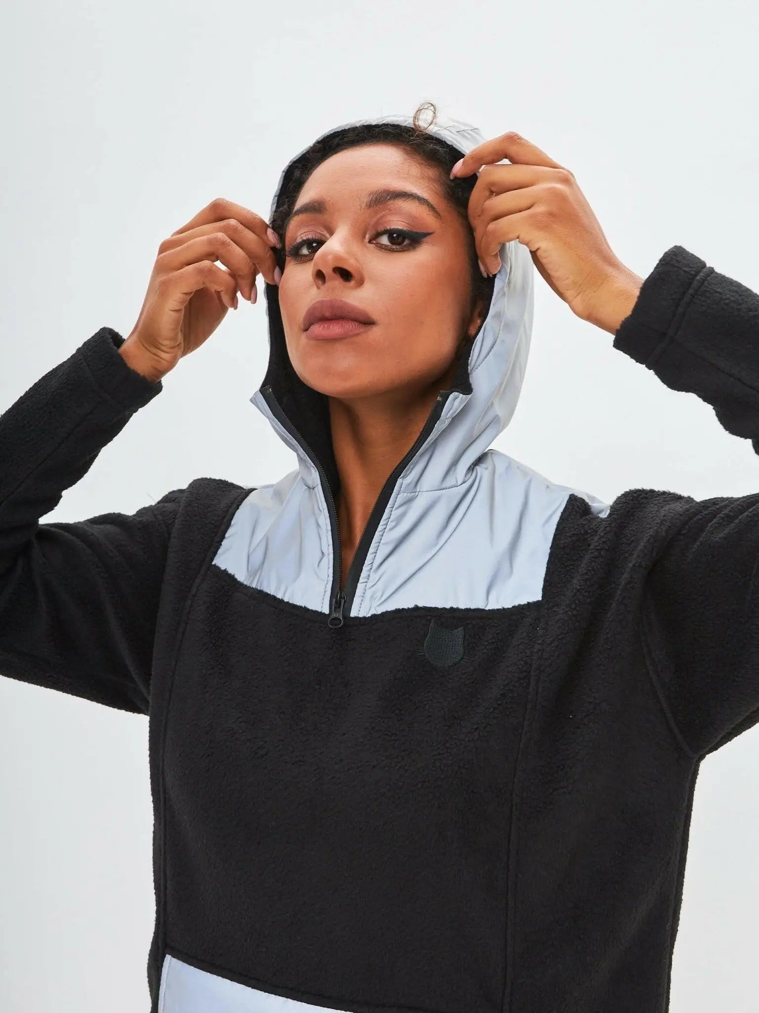 Black Fleece Hoodie Catrain | Fleece (recycled) For Cat Lovers | Cat