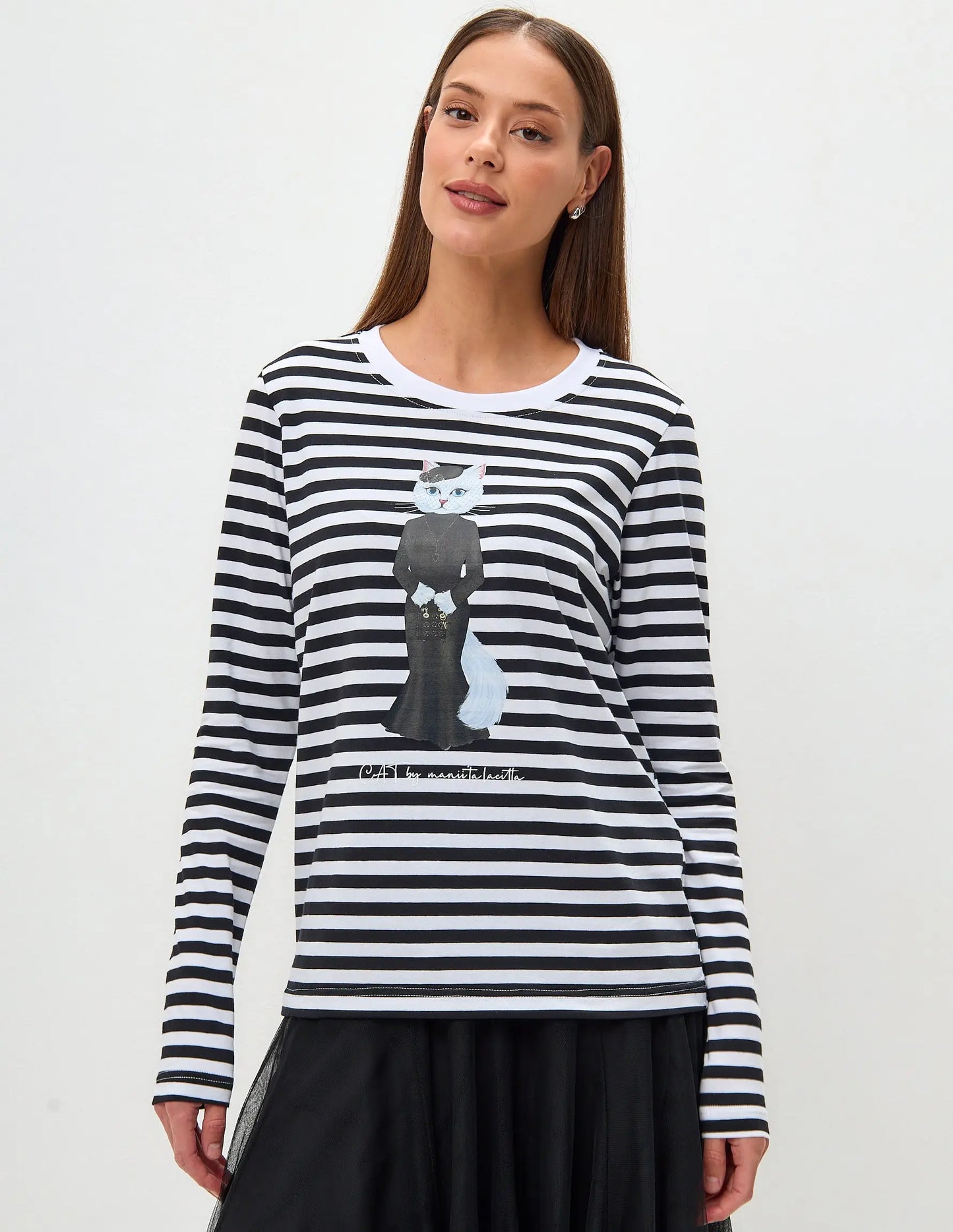 Black Longsleeve Cat Drama Queen | Shirt & Striped shirt For Cat