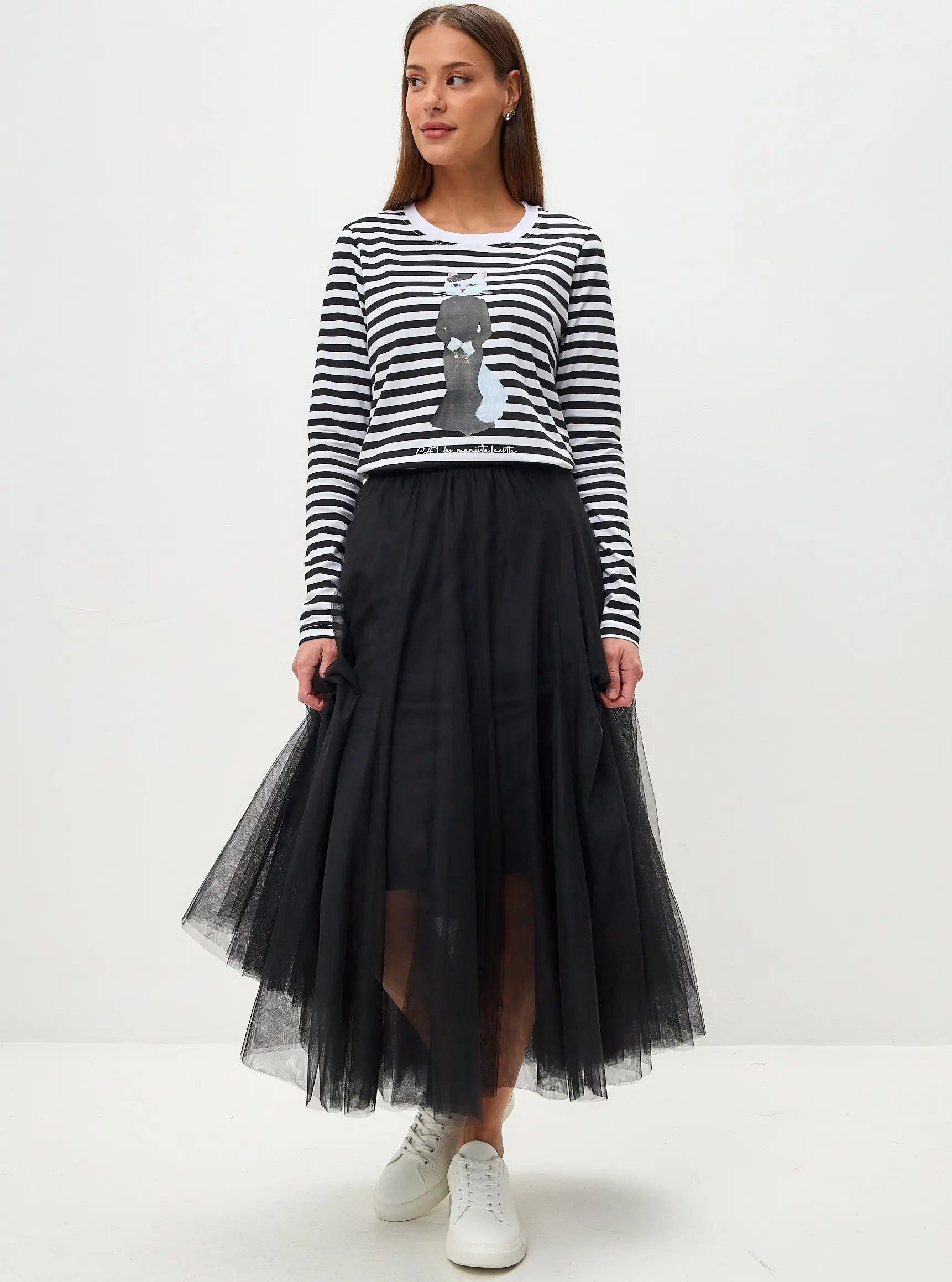 Black Longsleeve Cat Drama Queen | Shirt & Striped shirt For Cat