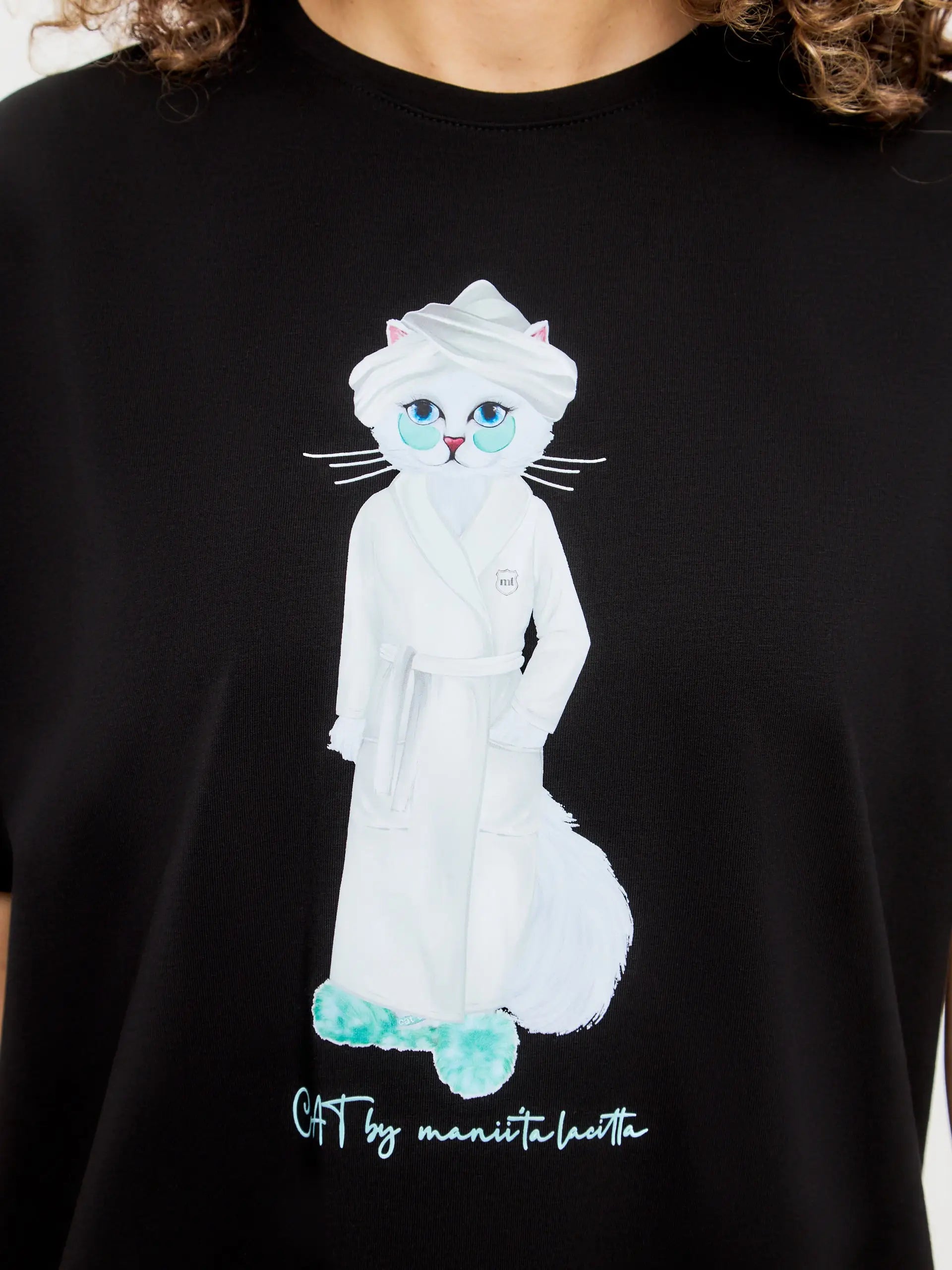 Black Oversized T-shirt Spa Cat | Loungewear For Cat Lovers | Cat e