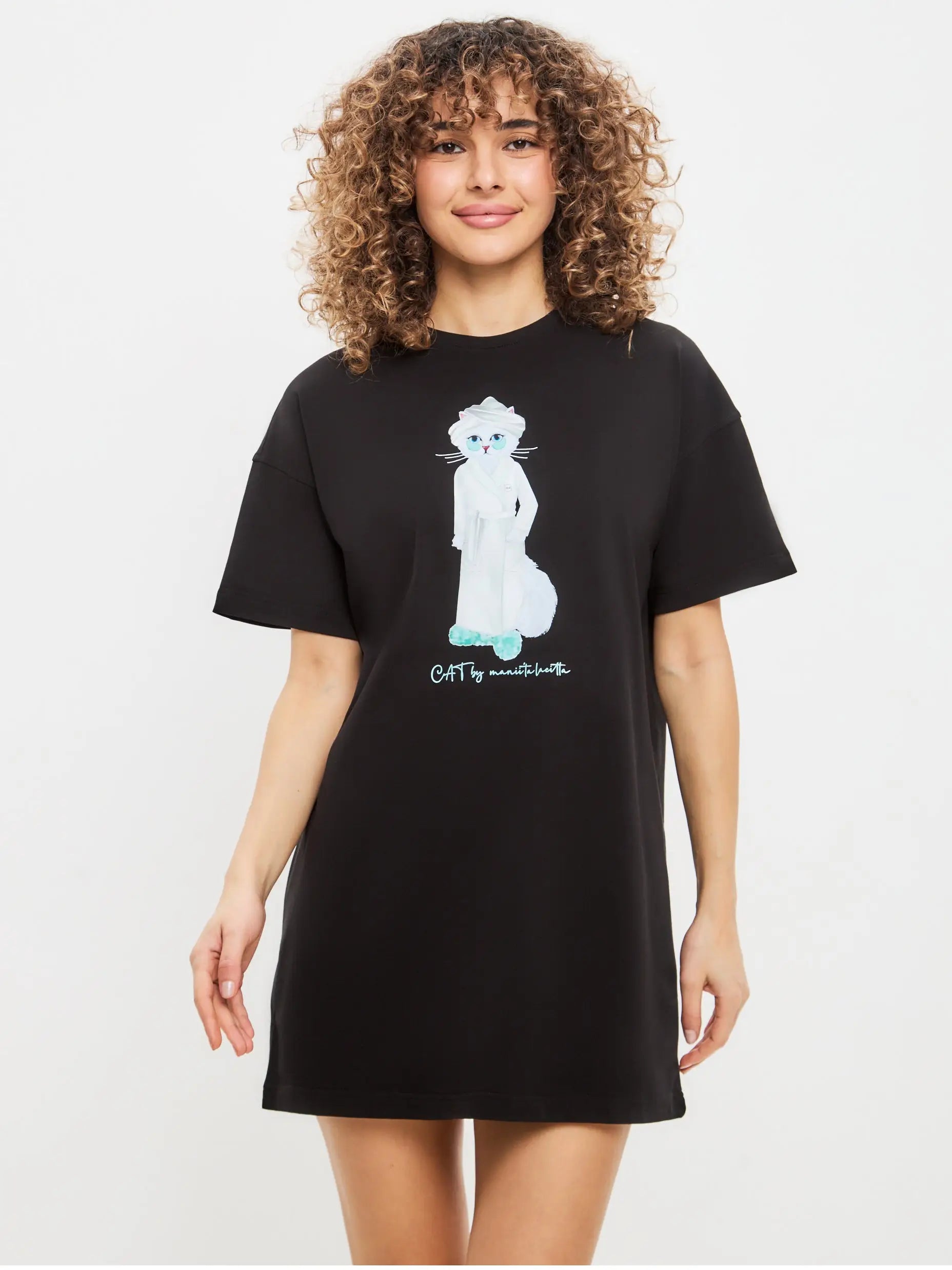 Black Oversized T-shirt Spa Cat | Loungewear For Cat Lovers | Cat e