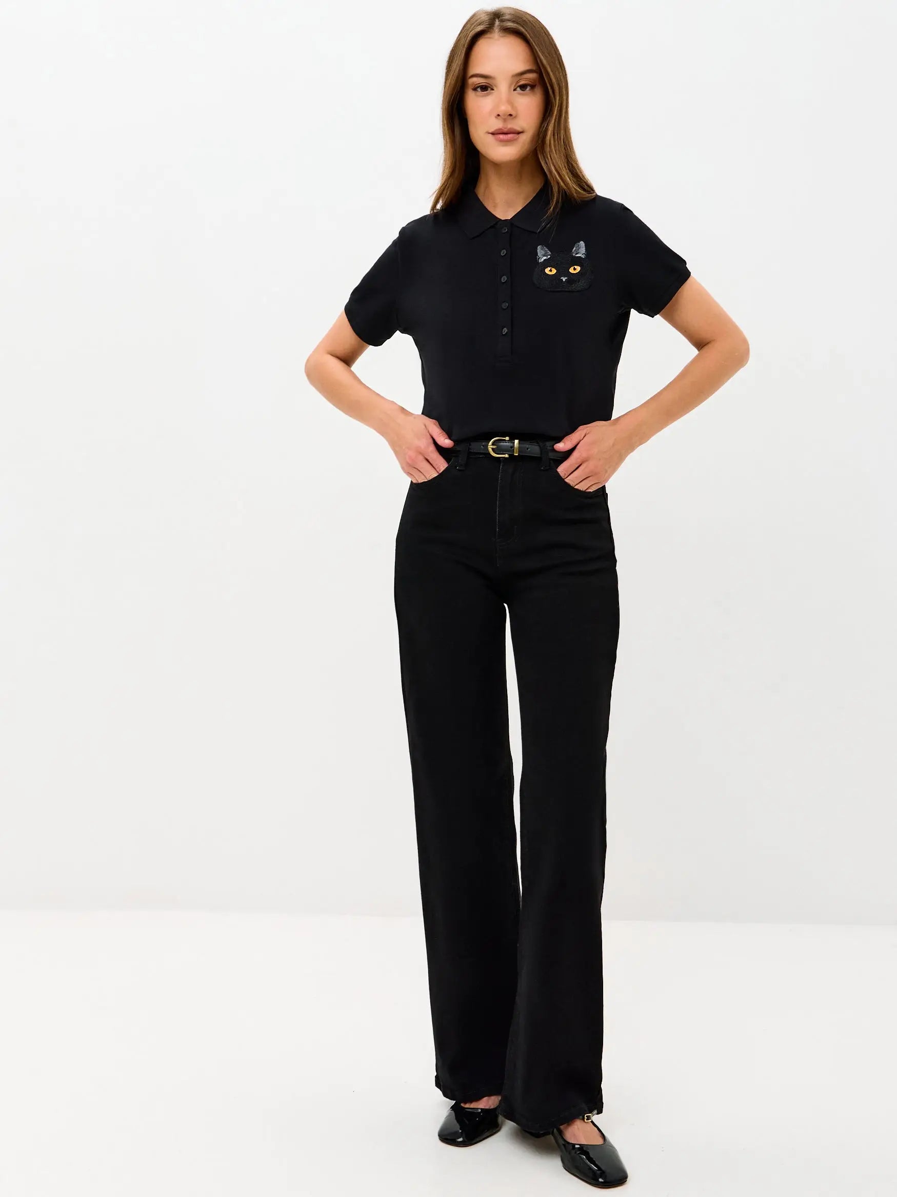 Black Polo T-shirt Cat | Polo t-shirt & dress For Cat Lovers | Cat e