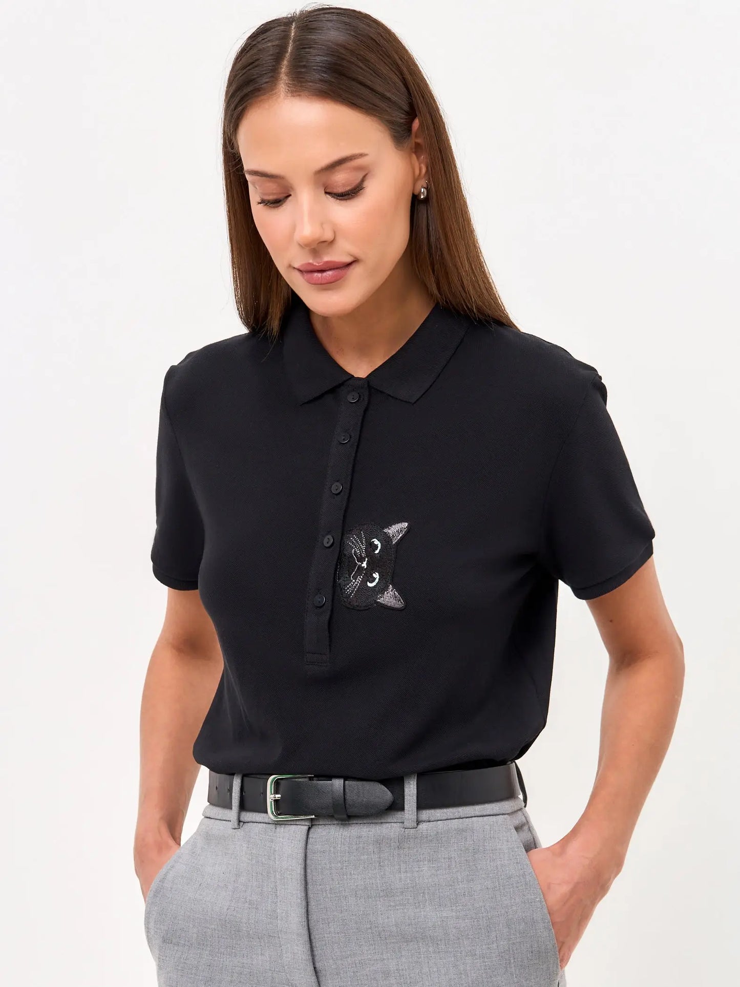 Black Polo T-shirt Cat | Polo t-shirt & dress For Cat Lovers | Cat e