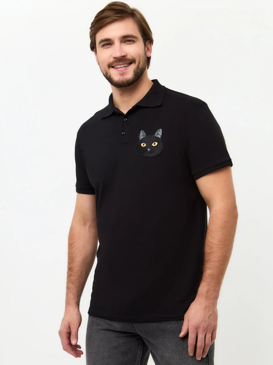 Black Polo T-shirt Cat | Polo t-shirt & dress For Cat Lovers | Cat e