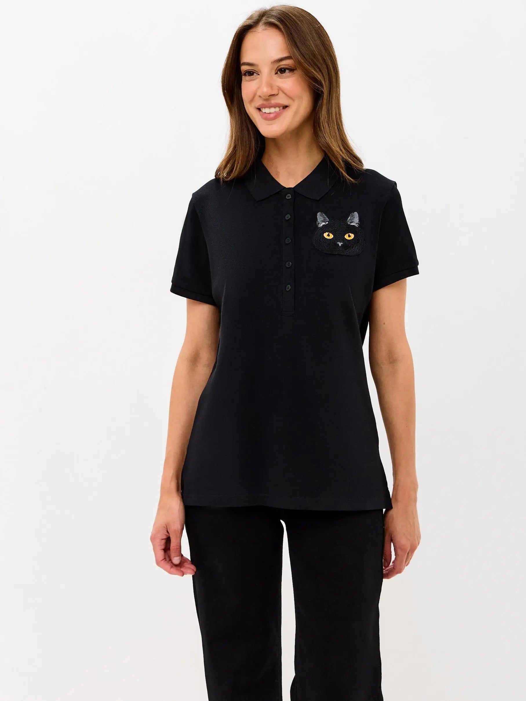 Black Polo T-shirt Cat | Polo t-shirt & dress For Cat Lovers | Cat e