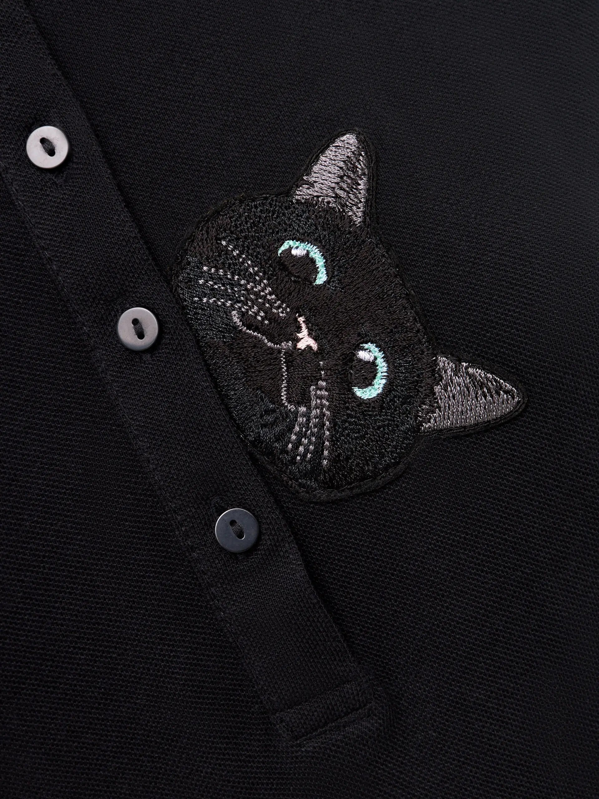 Black Polo T-shirt Cat | Polo t-shirt & dress For Cat Lovers | Cat e