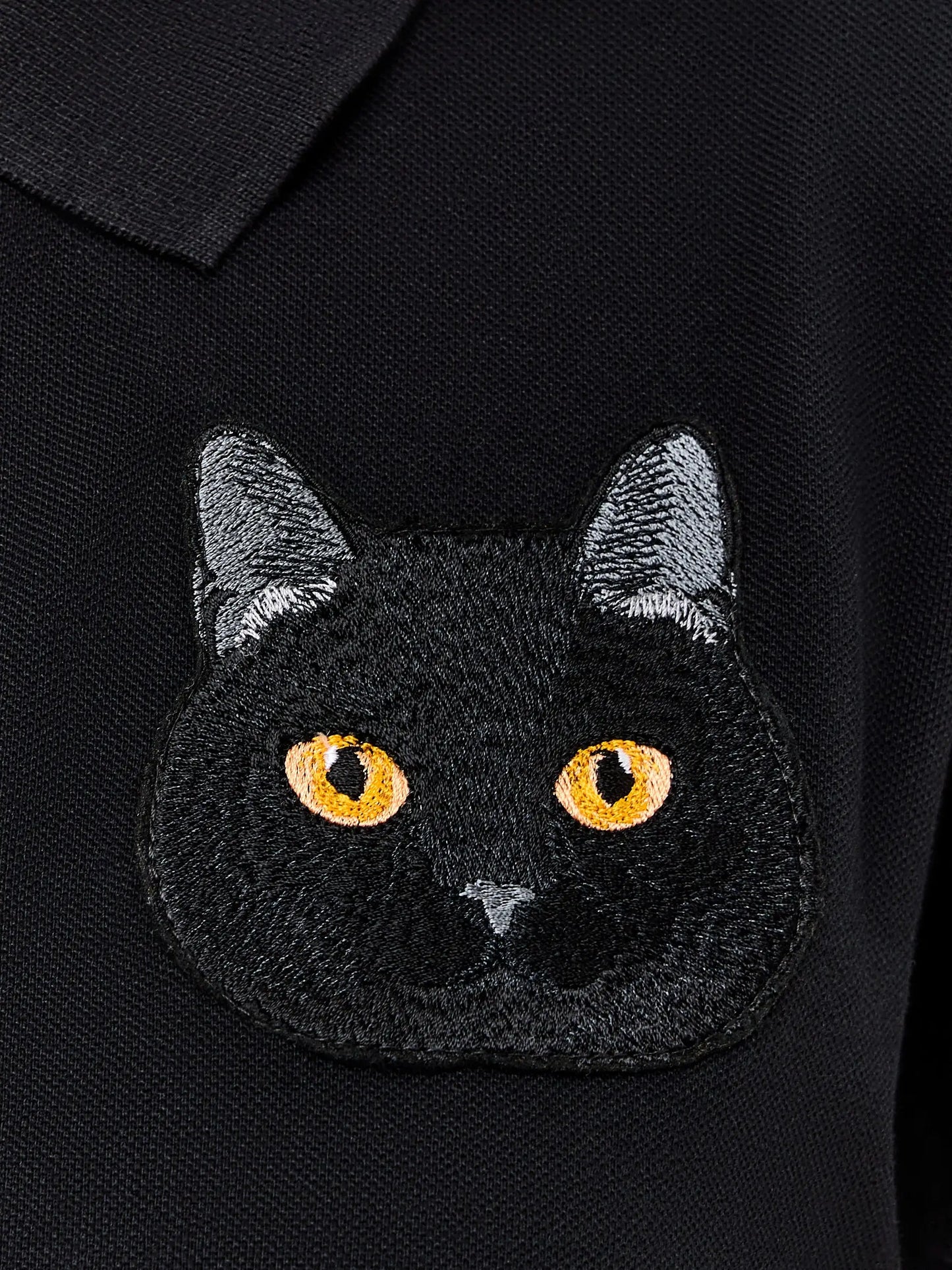 Black Polo T-shirt Cat | Polo t-shirt & dress For Cat Lovers | Cat e