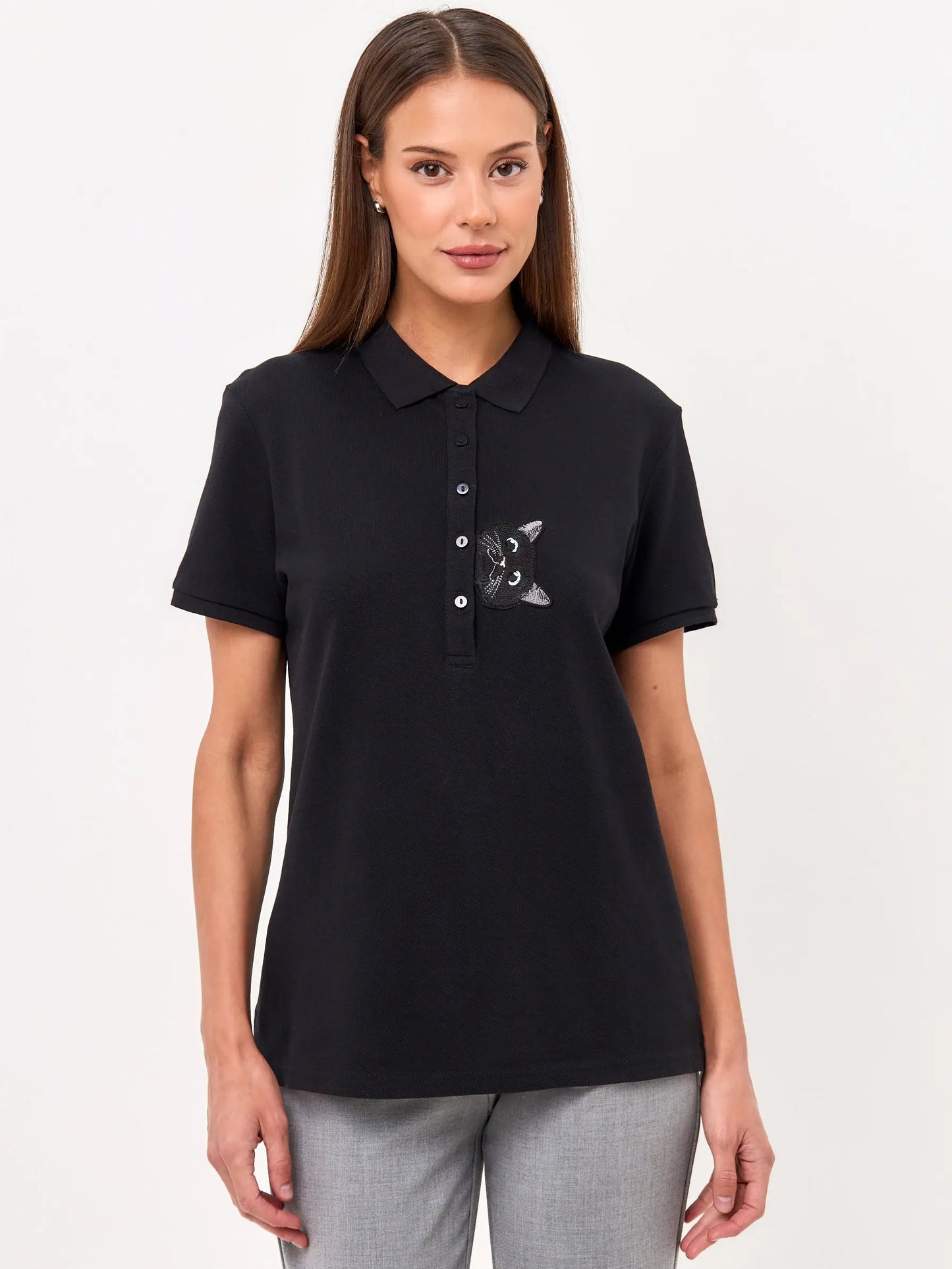 Black Polo T-shirt Cat | Polo t-shirt & dress For Cat Lovers | Cat e