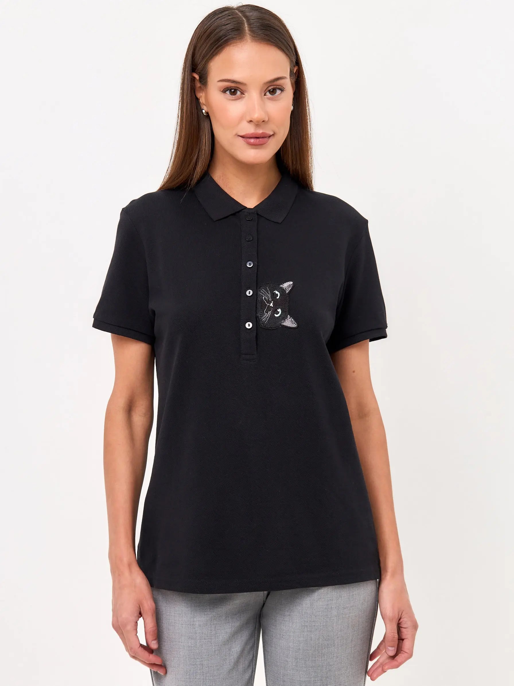 Black Polo T-shirt Cat | Polo t-shirt & dress For Cat Lovers | Cat e