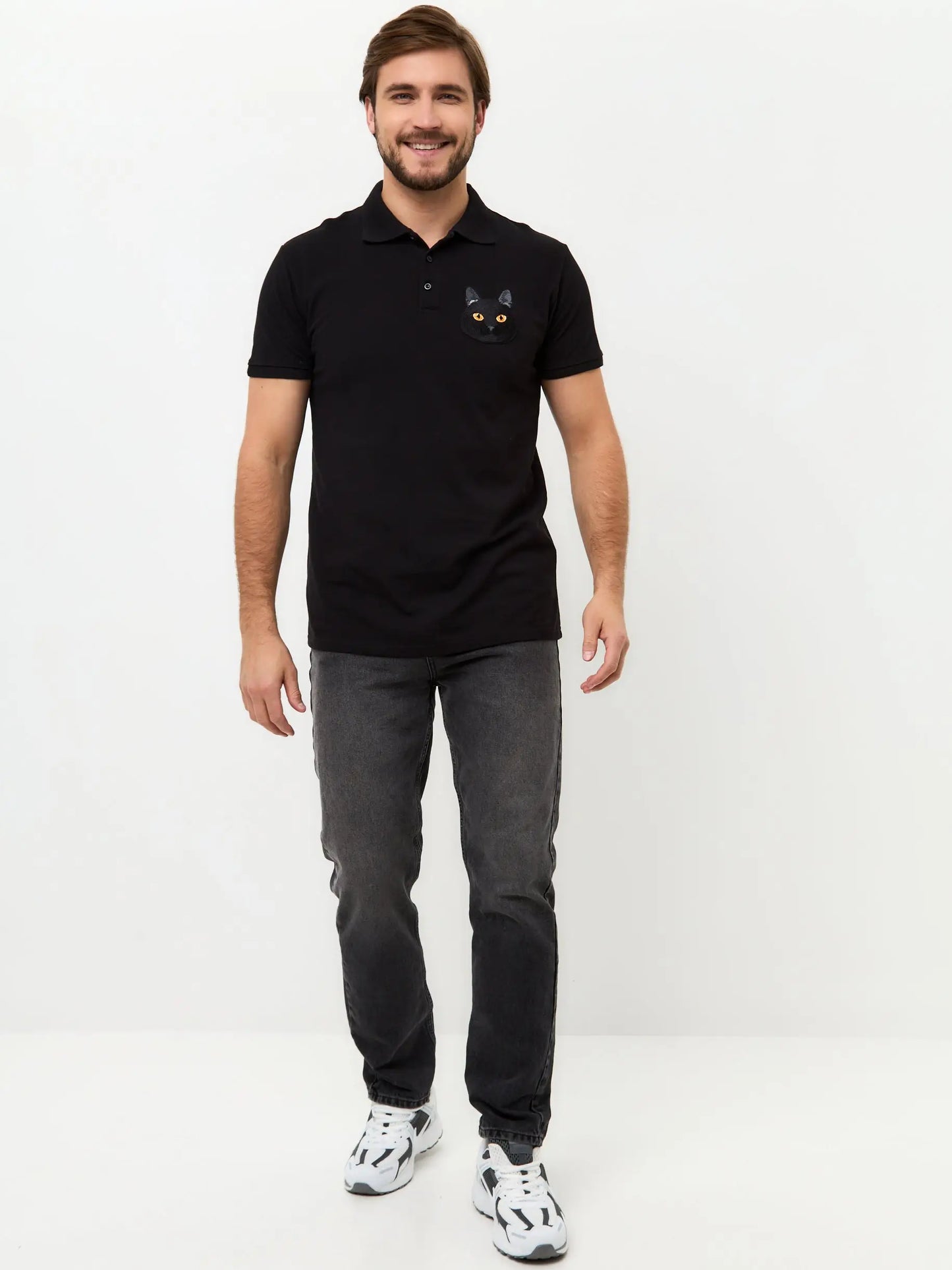 Black Polo T-shirt Cat | Polo t-shirt & dress For Cat Lovers | Cat e