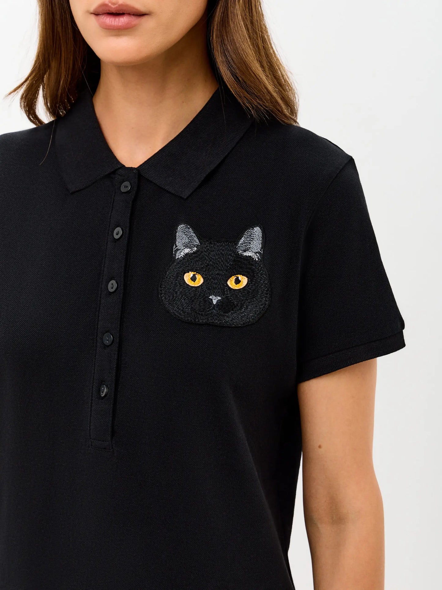 Black Polo T-shirt Cat | Polo t-shirt & dress For Cat Lovers | Cat e