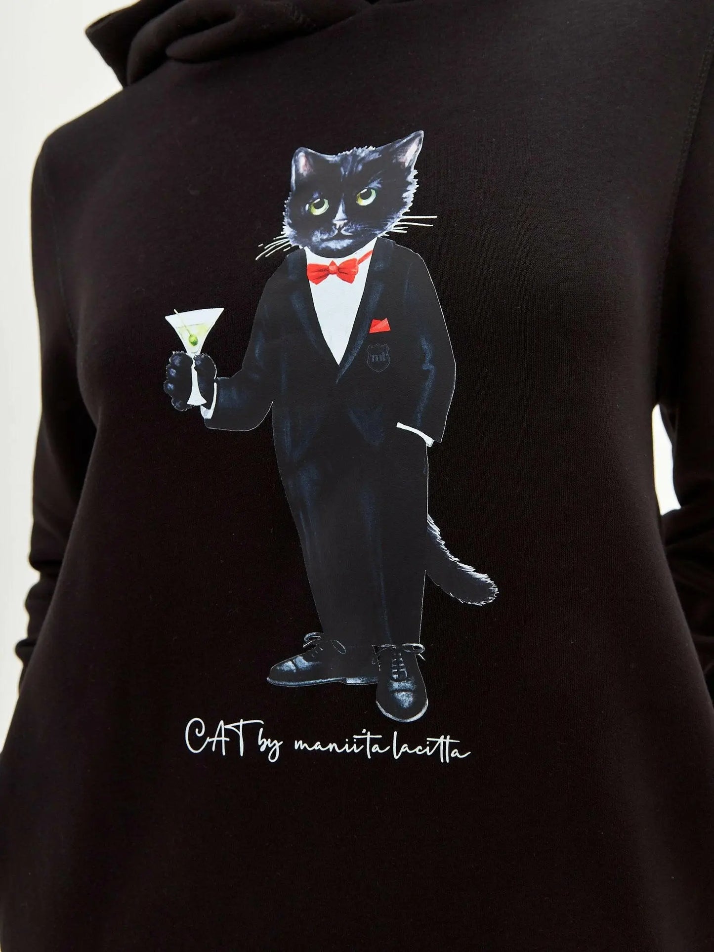 Black Printed Hoodie Dress Dandy Cat | Dress For Cat Lovers | Cat e