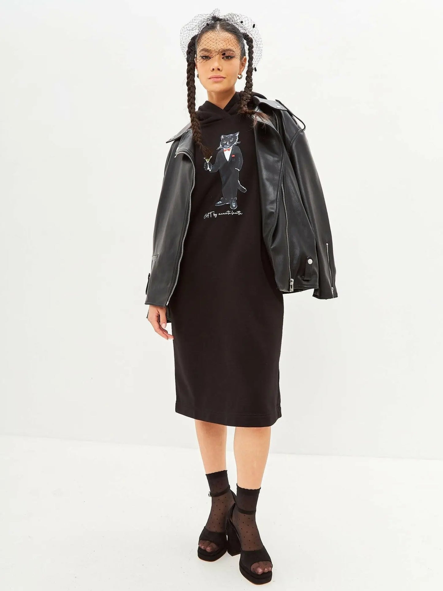 Black Printed Hoodie Dress Dandy Cat | Dress For Cat Lovers | Cat e