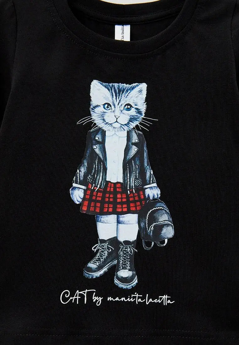 Black Printed T-shirt Kitty | T-shirt For Cat Lovers | Cat e Lolette