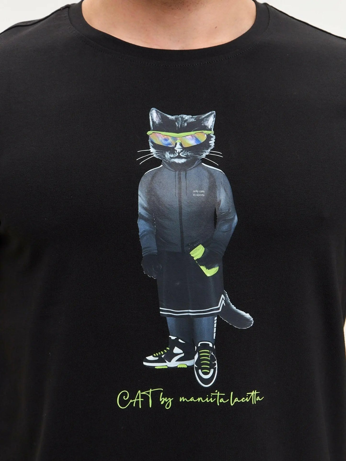 Black Printed T-shirt Sport Cat | T-shirt For Cat Lovers | Cat e