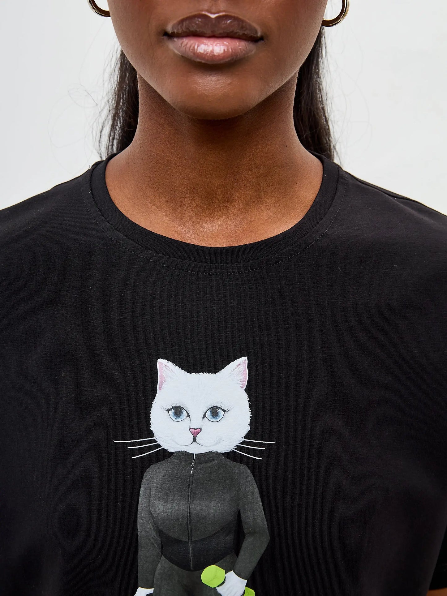 Black Short Oversized T-shirt Sport Cat | T-shirt For Cat Lovers