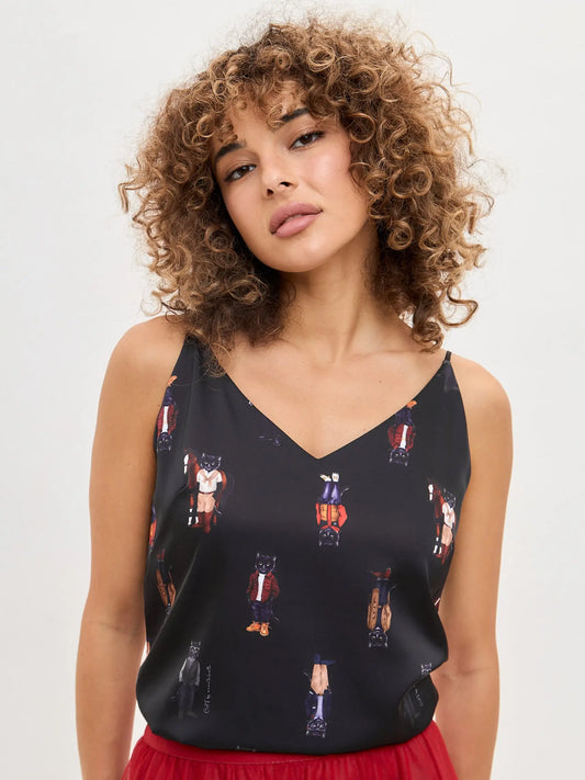 Black Silk Top Cat | Silk top For Cat Lovers | Cat e Lolette