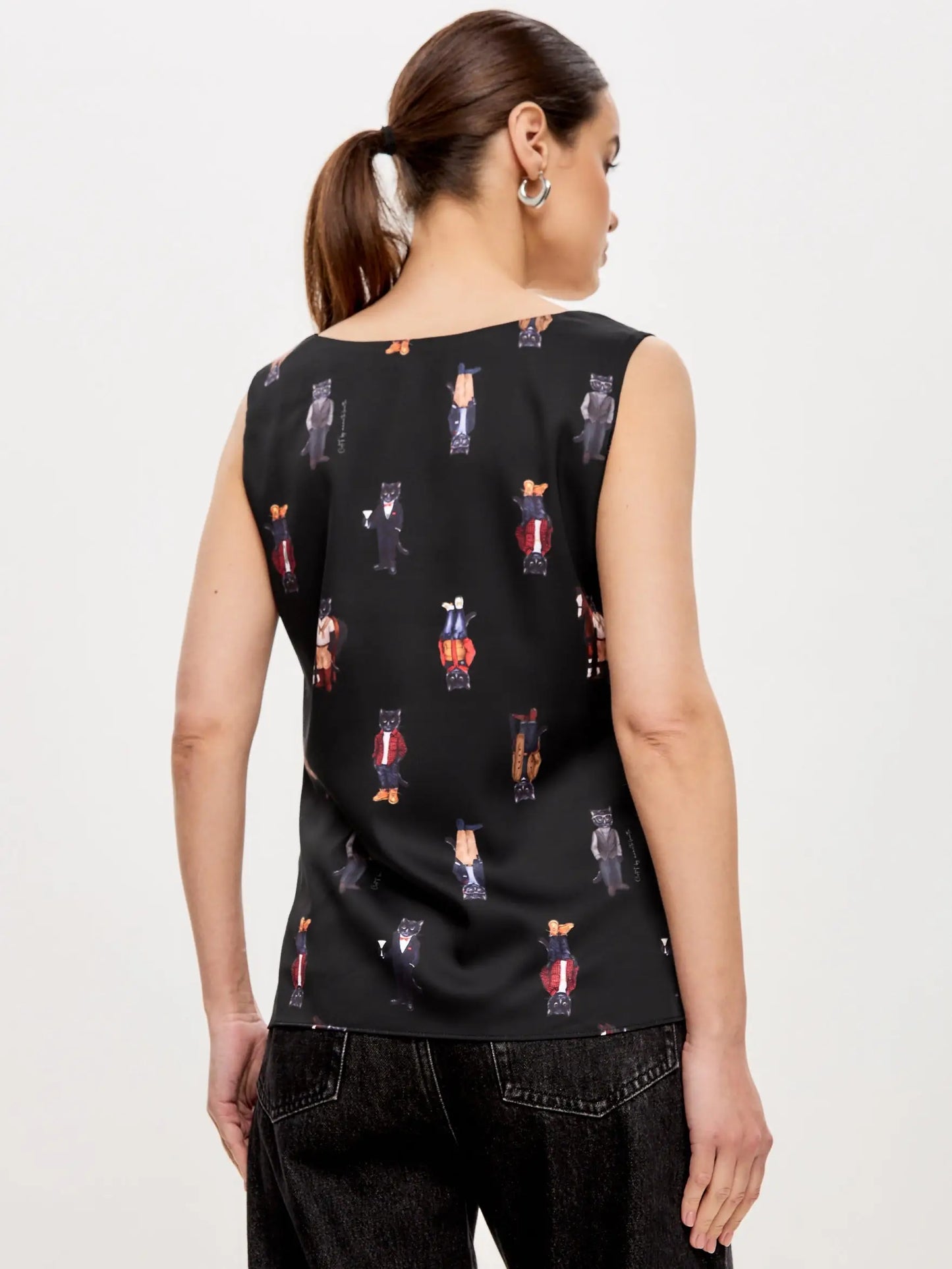 Black Silk Top Cat | Silk top For Cat Lovers | Cat e Lolette