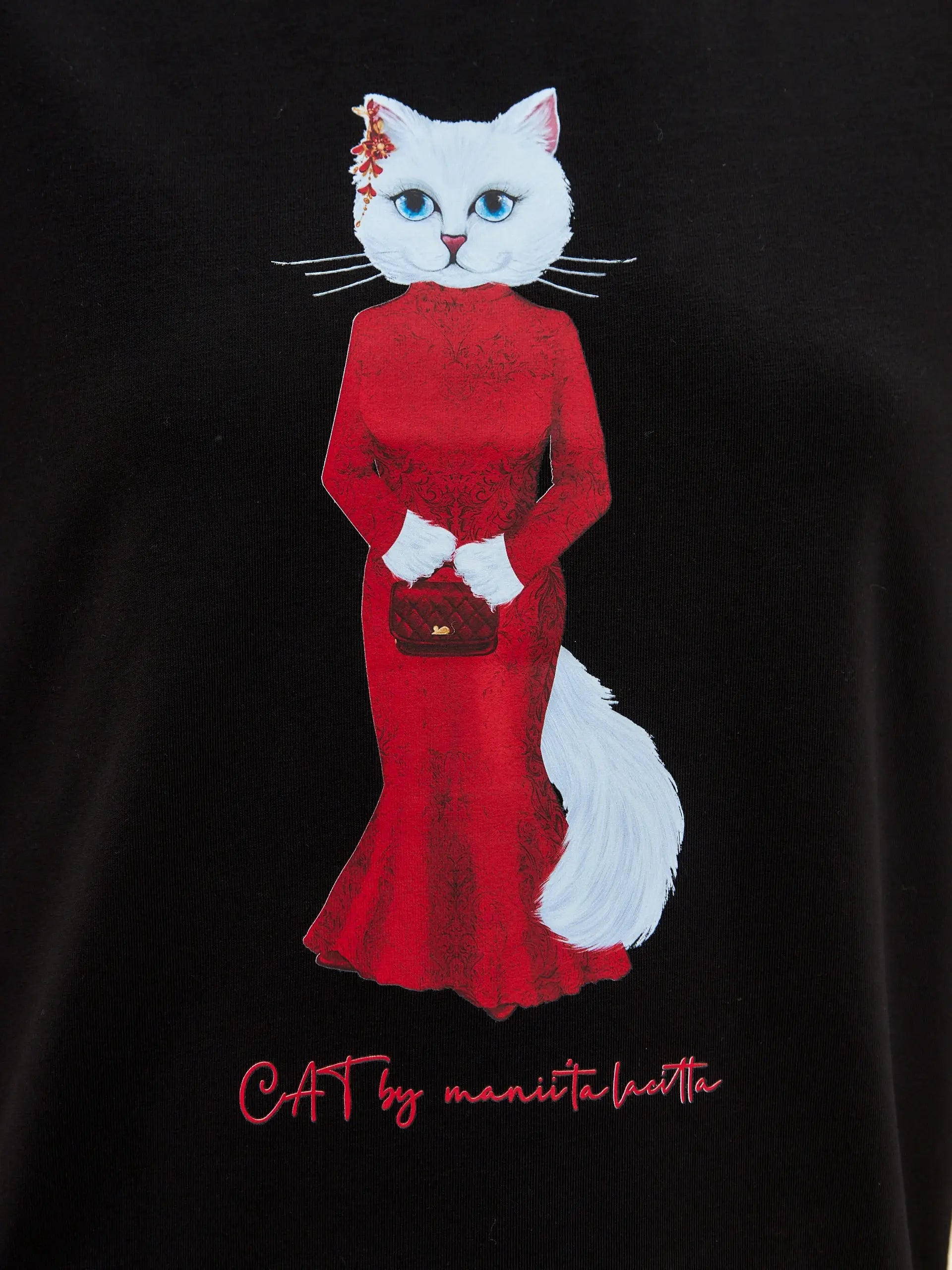 Black T-shirt Cat in Red | T-shirt For Cat Lovers | Cat e Lolette