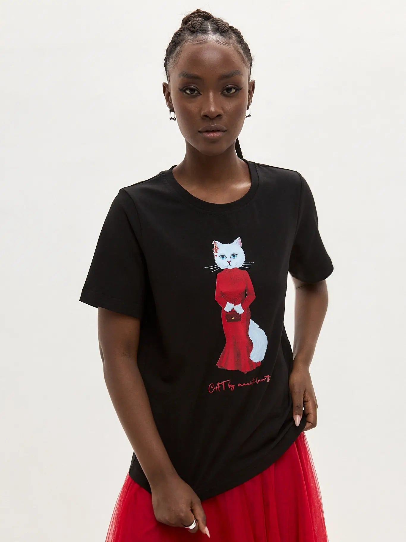 Black T-shirt Cat in Red | T-shirt For Cat Lovers | Cat e Lolette