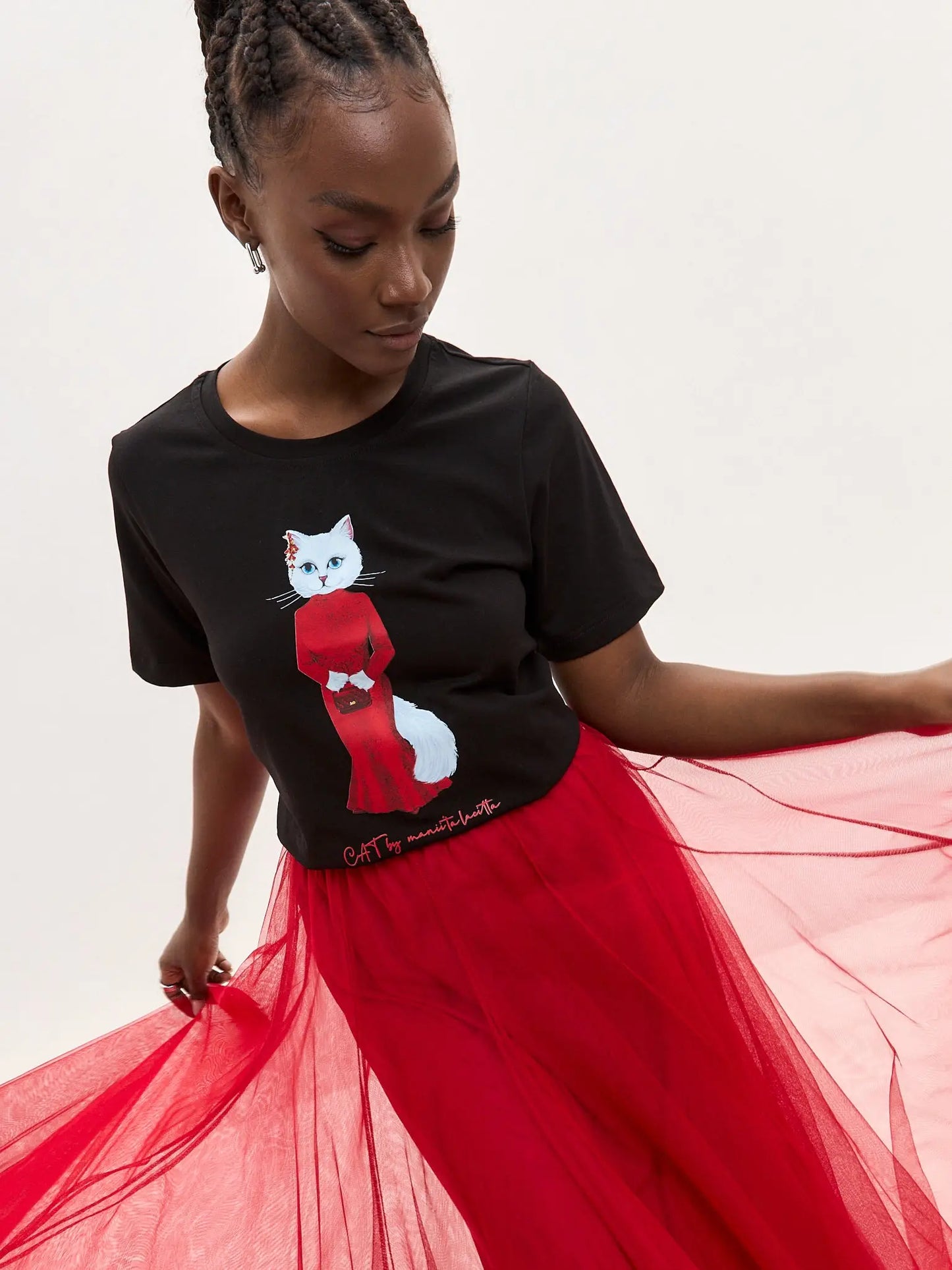 Black T-shirt Cat in Red | T-shirt For Cat Lovers | Cat e Lolette